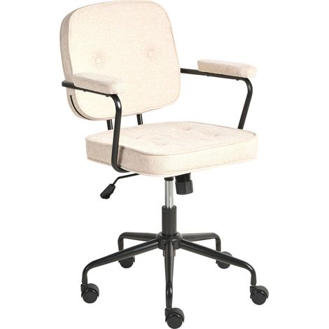 Sedia da ufficio in tessuto beige girevole con altezza regolabile e freno di sicurezza Pawnee