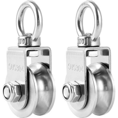 Lot de 2 poulies de renvoi Câble en acier inoxydable 304 Petite Pour cordes Câble en acier inoxydable 304 Charge maximale : 500 kg (1/5)