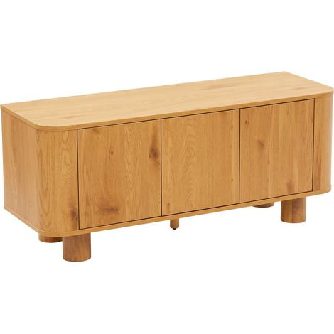 Meuble TV scandinave 3 portes L120 cm bois clair (1/5)
