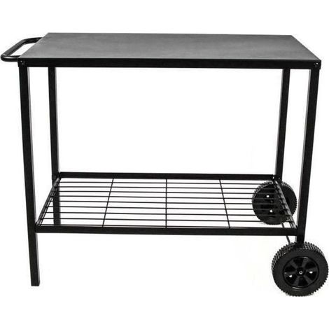 Brasero – Chariot à plancha en acier noir – Desserte extérieure 85 cm – 2 niveaux de rangement – Résistant aux intempéries – Mobilité avec 2 roues