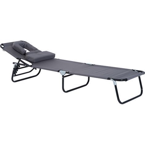 Transat pliant, chaise longue de jardin avec appui-tête, chaise de terrasse avec dossier réglable 4 positions, chaise longue de camping avec ouverture pour le visage, chaise de jardin, charge maximale (1/5)