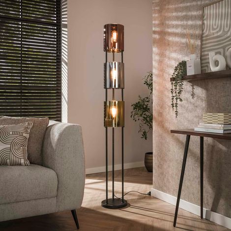 Lampadaire moderne tricolore, 3 abat-jour en verre NIAGARA (1/5)