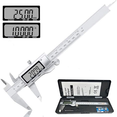 Pied à coulisse électronique numérique en acier inoxydable 150 mm Outils de mesure avec écran LCD extra-large Conversion pouces/métrique (1/5)