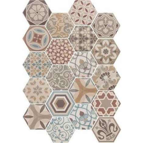 Eiffel Art Construction – Carrelage hexagonal en grès cérame 17,5x20 cm – Motif patchwork coloré – Pour sols et murs intérieurs/extérieurs – Boîte de 0,71m2