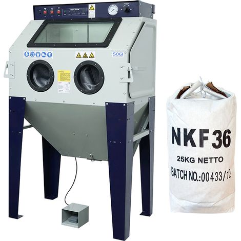Sabbiatrice SOGI S-100 cabina di sabbiatura + sacco 25 kg di corindone grana 36 allumina, SOGI S-100+ 25 kg di corindone grana 36 allumina
