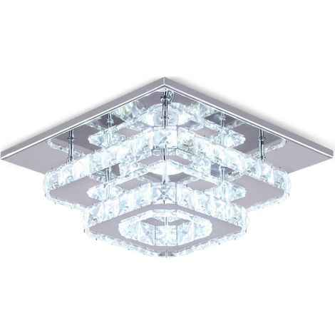 Stoex – Plafonnier LED en cristal et acier inoxydable – 24W – Lumière blanche – Dimensions 30x30x12.5 cm – Lustre moderne pour salon et chambre