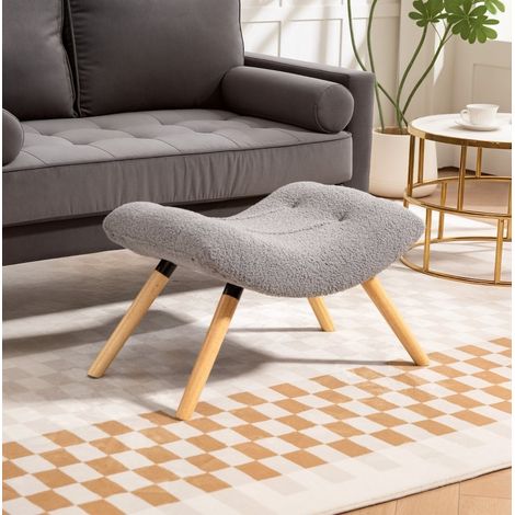 Puf tapizado (67x45x38 cm), asiento ergonómico, reposapiés, poliéster, gris claro (1/5)