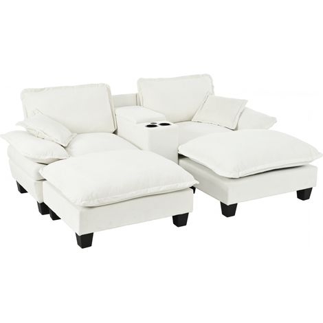 Sofá modular nube beige de chenilla con pufs, cojines y puertos USB (1/5)