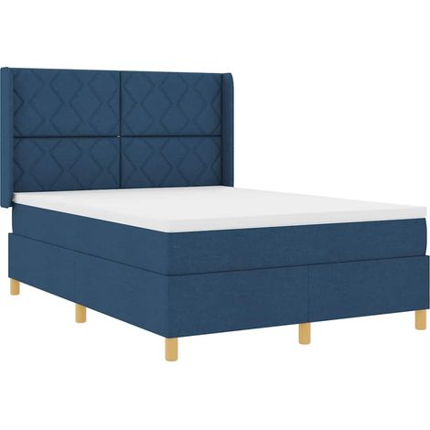 Box Spring Bed with LED Strip Lights Blue 160 x 200 cm Fabric vidaXL (1/5)