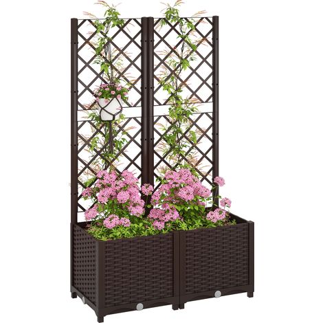 Beyamis Hochbeet mit Rankgitter für Kletterpflanzen und 8 Abflusslöchern aus PP, 80 x 40 x 135 cm, Braun