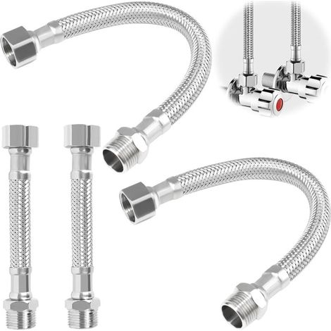 4 Pièces Flexible Robinet Connecteurs, 10cm/ 20cm Tuyau Flexible 3/8", 304 Tressé en Acier Inoxydable Tuyau blindé pour Salle de Bain (1/5)