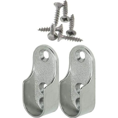 Percha ovalada para muebles ZVD-Rail OVA (2 piezas) - Soporte para tubo de armario para barra ovalada de acero niquelado. Fijación de percha metálica para barra de armario. (1/4)