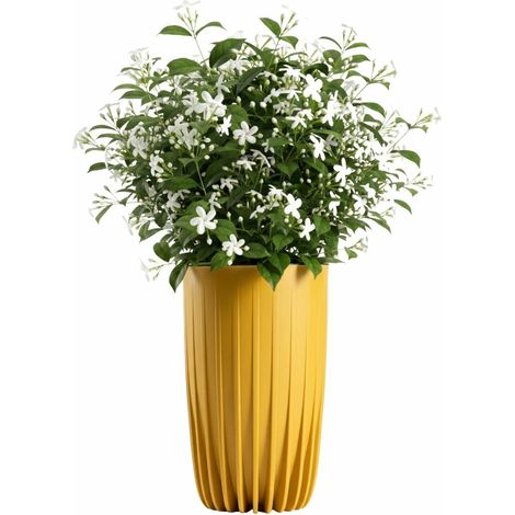 Gestreifter, hoher, senffarbener Blumentopf, 29,3 x 51,5 cm (Höhe).