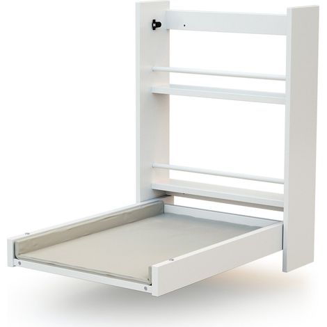 Table à langer murale rabattable 56x77,5x78cm – Hêtre massif et panneaux haute densité – Matelas amovible intégré – Pour petits espaces – AT4 (1/3)