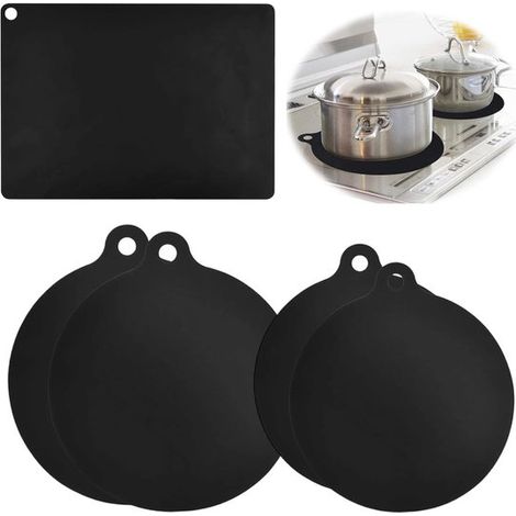 Dailygoods,Protector de inducción de 5 piezas,cubierta de estufa de fibra de vidrio de silicona resistente al calor,negro (redondo + angular) (1/5)
