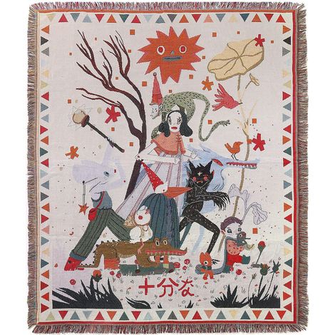 1 Pice 160x130cm Couverture Plaid Illustrations Tricote Dcore Avec Des Franges Bohme Simple Doux Confortable Protger Contre Le Froid Pour Canap So (1/5)