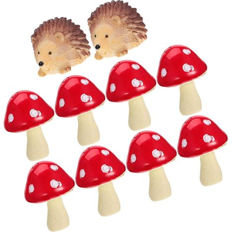 Deko Pilze aus Kunstharz mit Igel und Pilz Kleiner