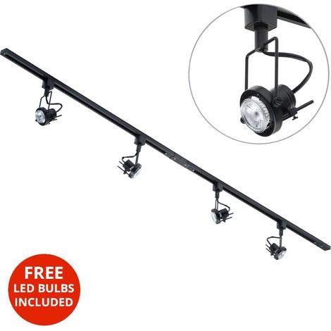 Litecraft 2 Metre Kitchen Track Light With 4 Greenwich Fixture & LED Bulbs - Black (1/3)
