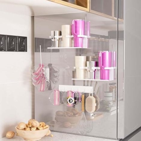 Organiseur magnétique de bouteille d'eau pour accessoires de tasses Stanley de 0,7 et 1,2 l, support de rangement avec ruban adhésif double face pour cuisine et réfrigérateur (blanc, ensemble de 3 (1/5)