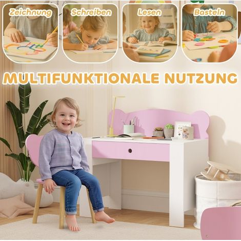 Ensemble bureau enfant 80x41x74,5 cm en bois rose, avec rangement pour chambre FLORAGRACE (1/5)