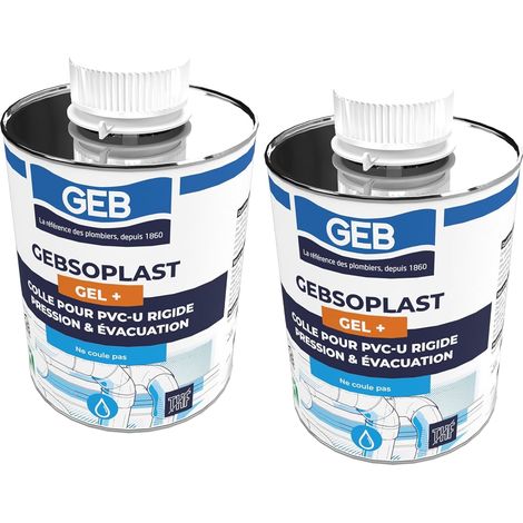 Colle pour raccord en pvc rigide - geb gebsoplast gel plus - flacon de 1 litre avec pinceau - Lot de 2