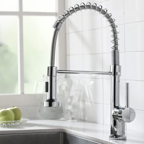 Robinet de Cuisine Nickel Brossé, Mitigeur Évier à Bec Extraible avec Douchette 2 Jets et Rotation 360°, Robinet Moderne à Levier Unique pour Évier Cuisine (1/5)