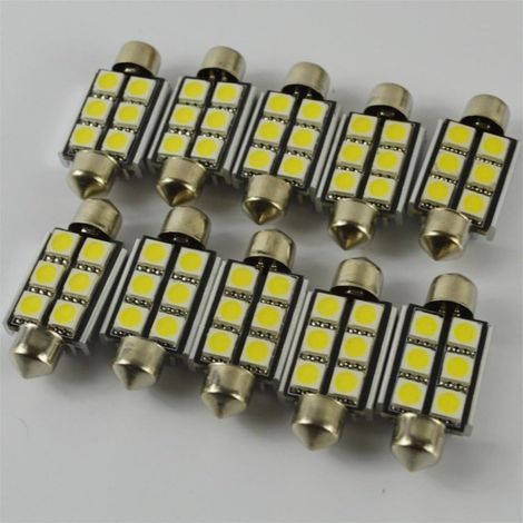 Lot de 10 ampoules navettes de 36 mm 5050 SMD 6 LED C5W pour intérieur de voiture, éclairage de porte, éclairage de chemin, lampe de travail 12 V (1/5)