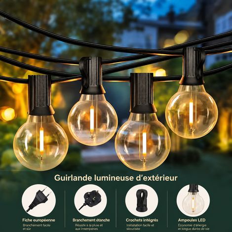Guirlande lumineuse LED G40 10m 20 ampoules raccordable 220V IP65 10 m-20 220v réf 100 g – Livraison gratuite (1/5)