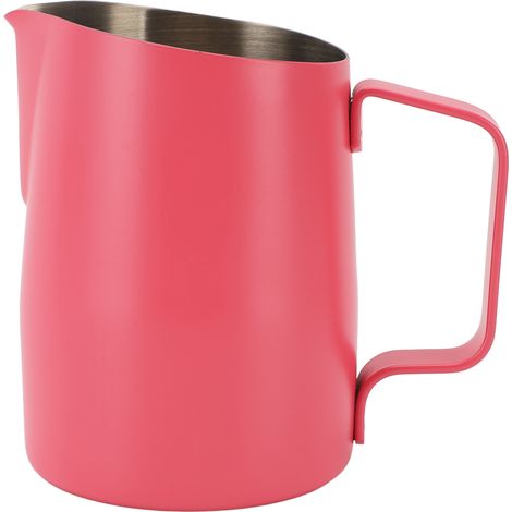 Brocca per montare il latte da 450 ml, realizzata in acciaio inox 304, con manico ergonomico, ideale per montare il caffè, colore rosso rosato. (1/5)