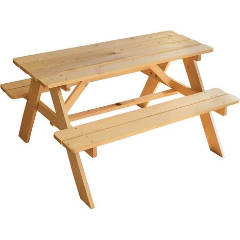 Table pique-nique en bois pour enfant – Dimensions H.53 x L.95 x P.100 cm – Montage facile – Bancs en pin pour extérieur – Cijep