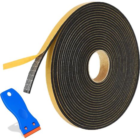 Joint Fenetre Isolation,Mousse Anti Bruit Bande de Mousse Autocollante en Caoutchouc Noir pour Joint Fenêtre Porte d'Entrée Voiture ou Frigo 7mm x 2mm x 5m avec Petite Spatule Foam Seal Tape (1/5)