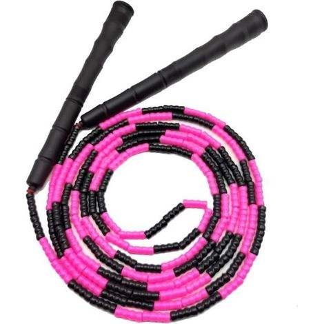 Corde à Sauter,Corde à sauter perlée noire rose de 3m,poignée blanche de 21cm de long,perles de style freestyle- BLACK PURPLE (1/4)