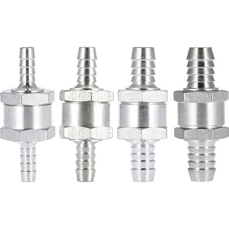 One-way fuel check valve made of aluminum (4 pieces) (6, 8, 10, 12 mm) for petrol and diesel vehicles, chrome-plated water-cooled automatic lubrication systems, low-pressure hoses--DTEKGAZ