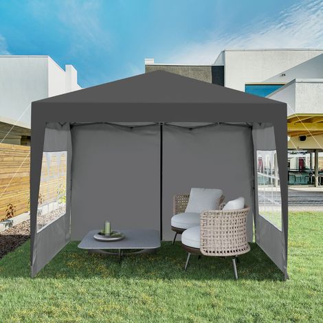 VVBV Barnum pliant 3 x 3 m, 4 parois latérales, 4 sacs de lestage, protection UV 50+, imperméable, structure acier, Noir (1/5)