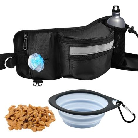 Leckerli-Tasche für Hunde, Hunde-Leckerli-Beutel, Hunde-Trainingstasche, wasserdicht, tragbar, mit faltbarem Napf für Reisen, Spaziergänge, Hundetraining, Schwarz (1/5)