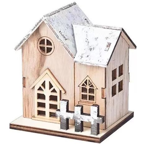 Maisonnette décorative en bois pour Noël, modèle double corps avec clôture miniature (1/4)