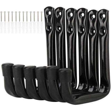Pack of 6 heavy-duty J-shaped wall hooks for garage storage (11.5 cm x 10 cm)