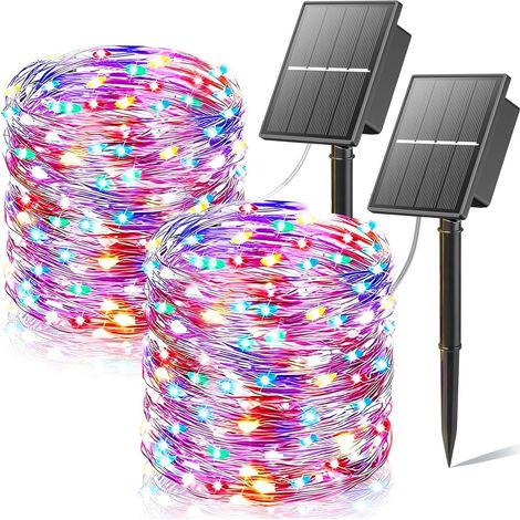 Guirlande Solaire Exterieure - 2 x 22m Total 400 LED Guirlande Lumineuse Exterieure Solaire Étanche 8 modes Couleur Lumière Solair Guirland Pour Noël, extérieur, balcon, jardin Décoration (1/5)