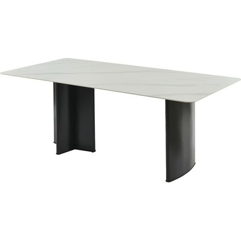 Vente-Unique – Table à manger 8 personnes en céramique effet marbre blanc et noir – Pieds asymétriques en MDF – Dimensions 200x100x75.5 cm (1/5)