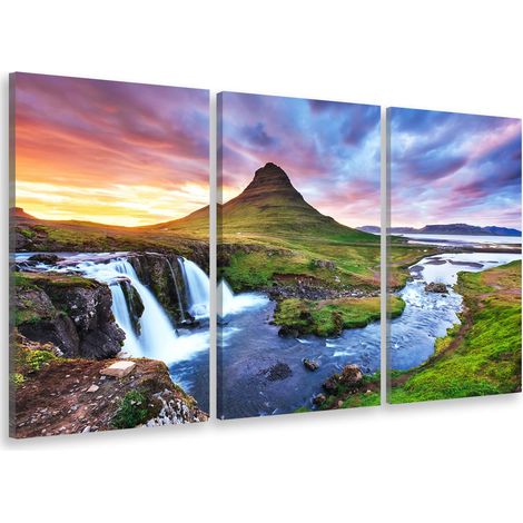 Tableau triptyque paysage cascade en islande - 90x60 cm (1/5)