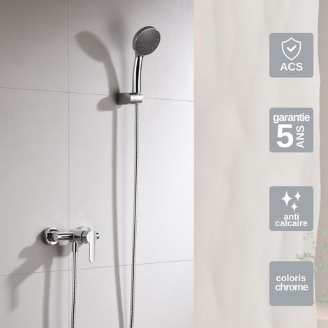 Mitigeur Douche chromé Pommeau Anti-Calcaire - Design Moderne et Économie d'eau - Kit Complet ROMA IMEX