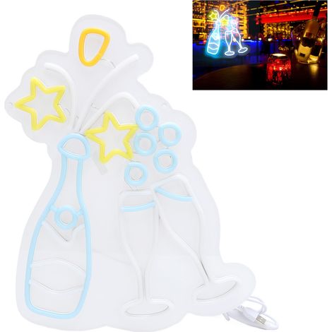 Décoration murale néon « Champagne Cheers », lumières néon colorées, alimentation USB, intensité LED réglable, idéale pour une chambre, un bar ou comme éclairage d'ambiance. (1/5)