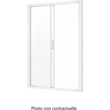 Paroi de Douche 190x61cm LEDA Vista avec Porte Coulissante 2 Vantaux Profilé Blanc - L13VAC14031 (1/3)