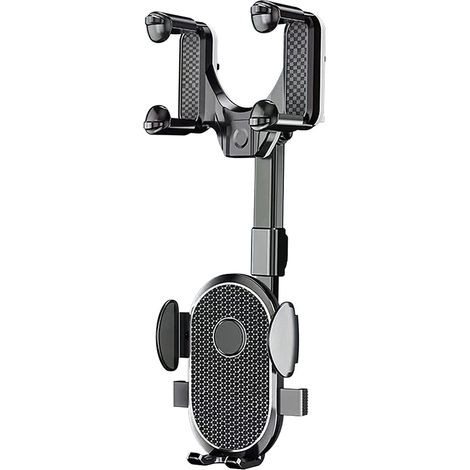 Soporte para teléfono de coche, ABS/Poliuretano, montaje en espejo, 360°, negro (1/5)