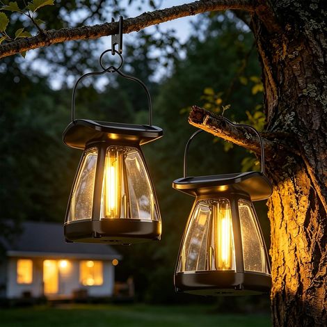 Lanterne Solaire Extérieur, 2 Pièces IP65 Lanterne Exterieur Lumiere Solaire exterieur Avec Clip,Lampes de Camping, pour Décorer Cours, Pelouses, Balcons et les Jardins, Offrir des Cadeaux (1/5)