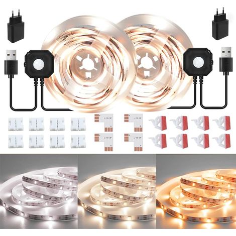 Ruban LED Blanc Chaud avec Detecteur de Mouvement, 6M Dimmable 2700-6500K Bande LED Autocollant Super Lumineuse, Fonction de Minuterie, pour Chambre, Vitrine, Escalier, Cuisine Décoration Maison DIY (1/5)