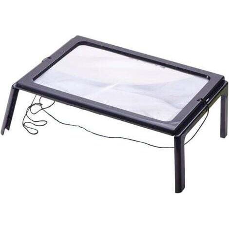 Loupe de lecture avec 4 lumières LED, grossissement 3x Éclairage Loupe rectangulaire A4 avec lampe loupe sur pied (1/5)