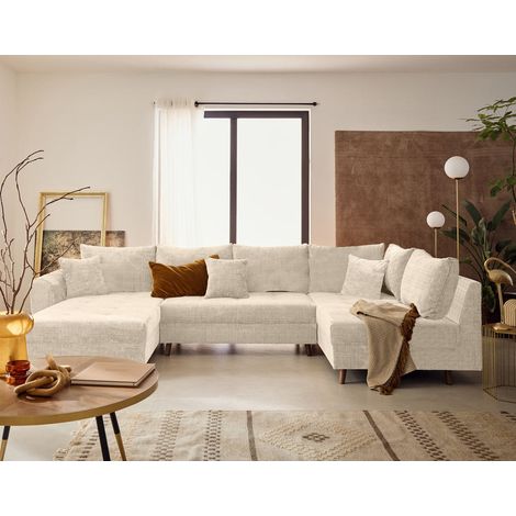 Lisa Design – Canapé panoramique d'angle droit 7 places en velours texturé – Largeur 310 cm – Profondeur 161 cm – Confort optimal avec mousse haute densité
