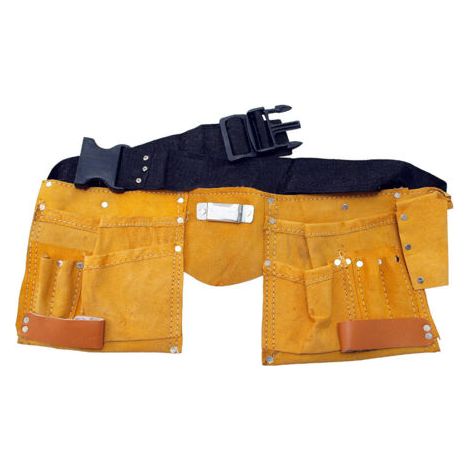 Ceinture porte outils en cuir souple – 11 poches rivetées – 2 anneaux porte-marteaux – Ceinture réglable jusqu'à 120 cm (1/3)