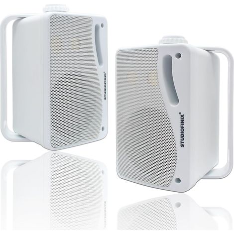 Enceintes Bluetooth extérieures 3,5 Pouces étanches et filaires, Haut-parleurs muraux Haut de Gamme améliorés 3 Voies 200W, idéales pour terrasse, Patio, intérieur et extérieur (Blanc) (1/5)